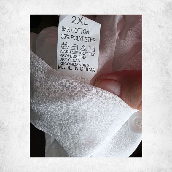 White Polka Dot Button Down Blouse 2XL – Sheer Lightweight Long Sleeve Top - Picture 7 of 7